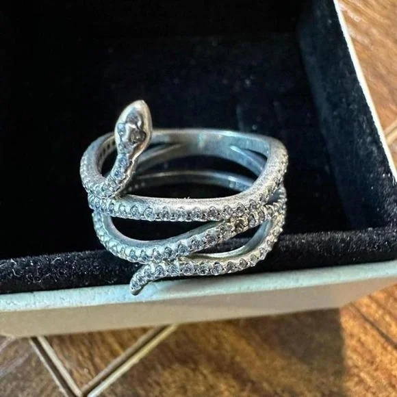 SWIRLING SNAKE Authentic PANDORA Silver Ring Size 9 (58) 190954CZ - Picture 3 of 4